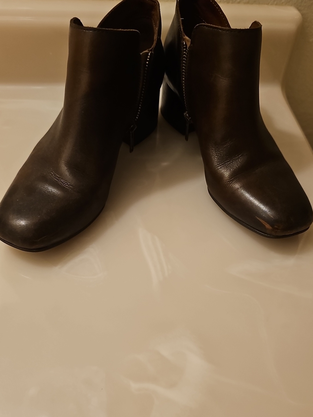 Born Brown Leather Ankle Booties with Side Zipper